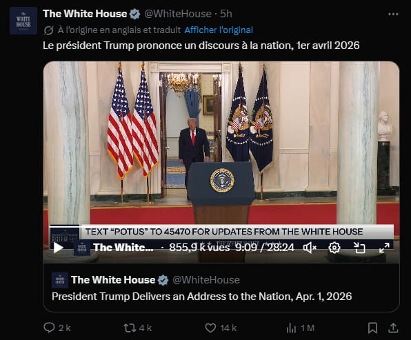 L'allocution télévisée du président américain Donald Trump, prononcée mercredi soir depuis la Maison-Blanche, fige les attentes des marchés concernant l'évolution du conflit avec l'Iran. Alors que les investisseurs espéraient un signal de désescalade, le discours a au contraire souligné une intensification des opérations militaires. Le président a affirmé que l'opération « Epic Fury » approchait de ses objectifs stratégiques, tout en promettant des frappes d'une intensité accrue au cours des deux à trois prochaines semaines si aucun accord n'était conclu. Cette rhétorique offensive a immédiatement interrompu le rebond technique amorcé plus tôt dans la semaine, provoquant une réaction contrastée sur les actifs de réserve et les marchés à risque.