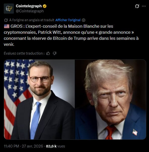 Le gouvernement des États-Unis consolide sa position de premier détenteur étatique de Bitcoin, avec un stock s'élevant actuellement à environ 328 372 BTC. Si ce capital de 25 milliards de dollars provient historiquement de saisies judiciaires, la gestion de ces actifs connaît une accélération notable et de récentes déclarations de l'exécutif indiquent que le projet de réserve nationale entre dans une phase opérationnelle concrète. Patrick Witt, conseiller à la Maison-Blanche, a d'ailleurs annoncé l'imminence d'une communication majeure concernant les prochaines étapes de ce dossier, suggérant que le passage d'un simple stock de confiscations à une véritable réserve souveraine est désormais engagé.