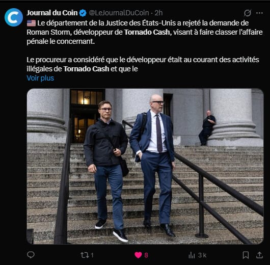 L’affaire judiciaire impliquant Roman Storm, cofondateur du service de mixage Tornado Cash, connaît un nouveau développement procédural devant les tribunaux américains. Les procureurs fédéraux ont adressé cette semaine une lettre à la juge Katherine Polk Failla pour contester l'utilisation d'une jurisprudence récente de la Cour suprême invoquée par la défense. Les avocats de Roman Storm soutiennent que l'arrêt concernant le fournisseur d'accès à Internet Cox, qui dédouane l'entreprise de la responsabilité des actes illicites de ses utilisateurs dans un dossier de droits d'auteur, devrait s'appliquer à leur client. Cependant, l'accusation rejette cette comparaison, qualifiant la décision de la plus haute instance juridique d'inadaptée au cadre des poursuites pour blanchiment d'argent et violation de sanctions.