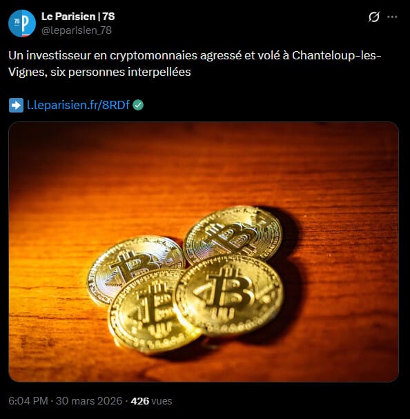  L'interpellation de six individus âgés de 18 à 37 ans marque une étape importante dans l'enquête sur une série d'agressions visant des détenteurs de crypto en Île-de-France. Mis en examen le vendredi 27 mars à Paris pour séquestration, extorsion avec arme et association de malfaiteurs, ces suspects, originaires pour la plupart de Chanteloup-les-Vignes, auraient participé à un violent home jacking au début du mois de janvier. Les autorités lient désormais cette équipe à une agression commise à Verneuil-sur-Seine ainsi qu'à une tentative avortée à Puteaux, illustrant une professionnalisation de la délinquance ciblant spécifiquement les investisseurs en cryptomonnaie.