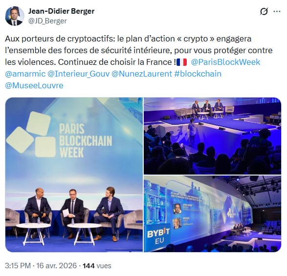 Jean-Didier Berger, ministre délégué au ministre de l’Intérieur, annonce des mesures contre les crypto-rapts en France.