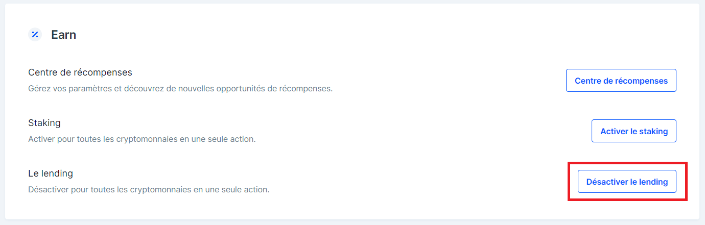 Le lending s'active ou se désactive en 1 clic