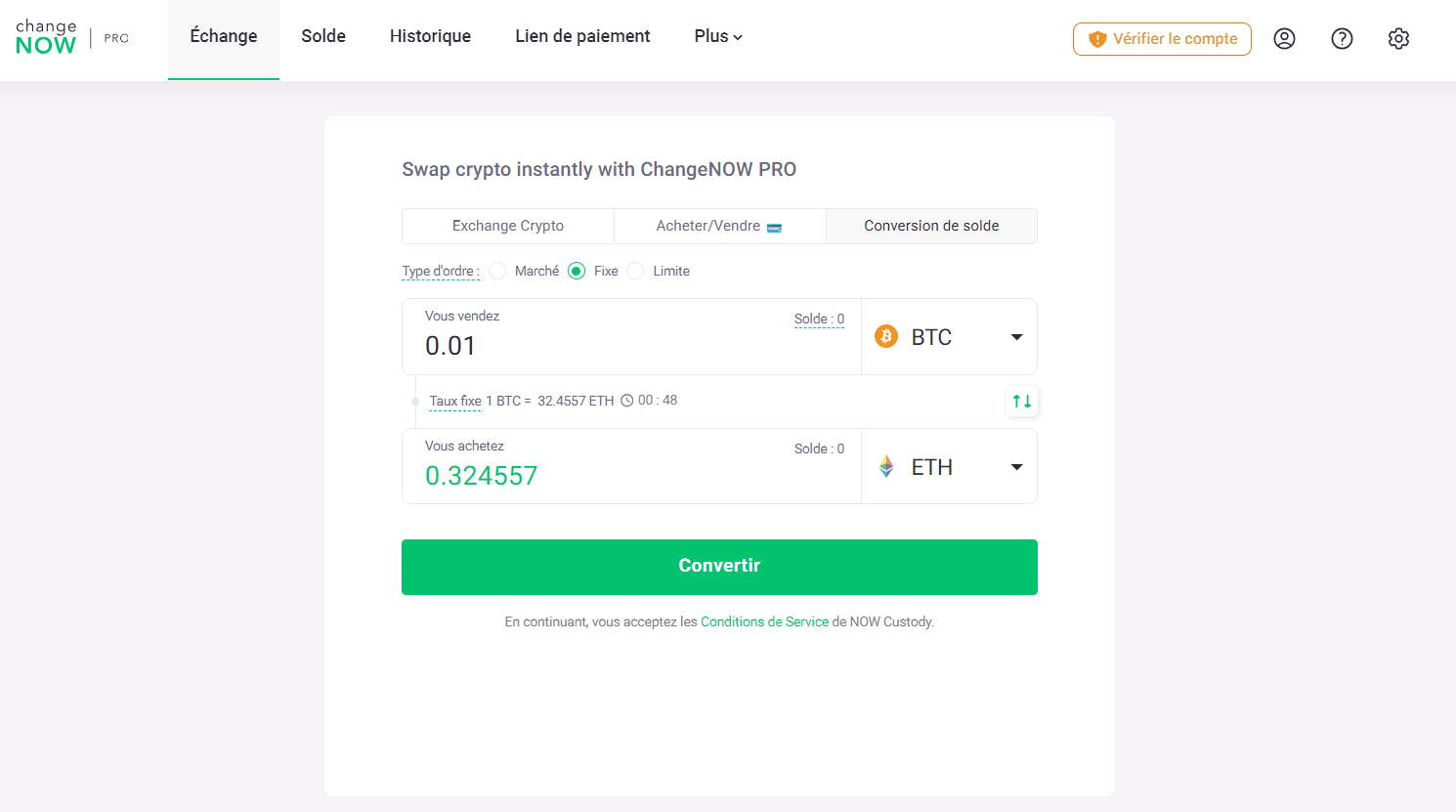 ChangeNOW permet de faie des swaps à taux fixes.