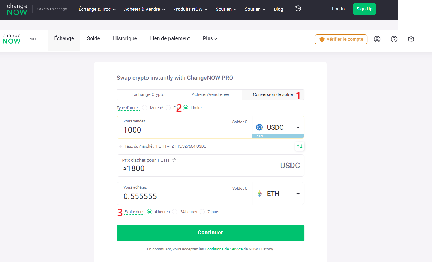 Ordre limite sur ChangeNOW pour éviter de scruter les écrans en continu