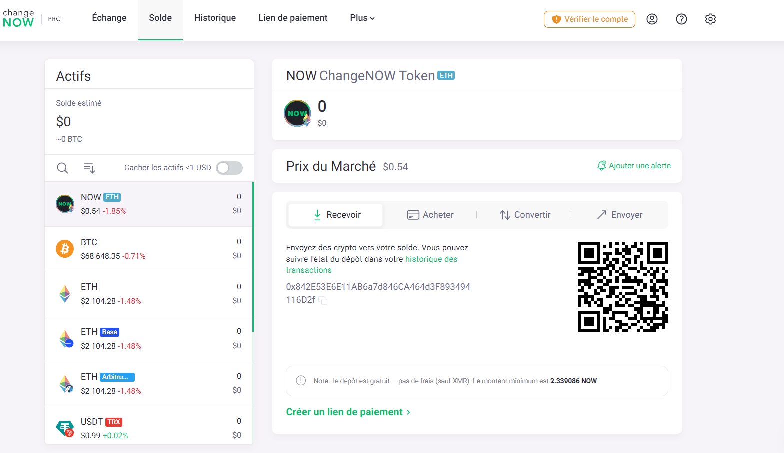 Il est possible de déposer des fonds sur ChangeNOW
