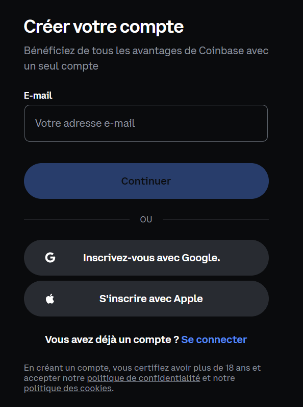 L'inscription sur Coinbase est rapide