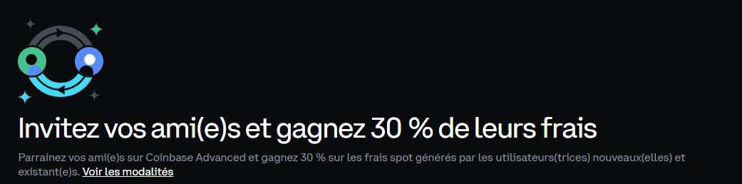 L'Offre de parrainage de Coinbase est avantageuse avec 30% pour le parrain.