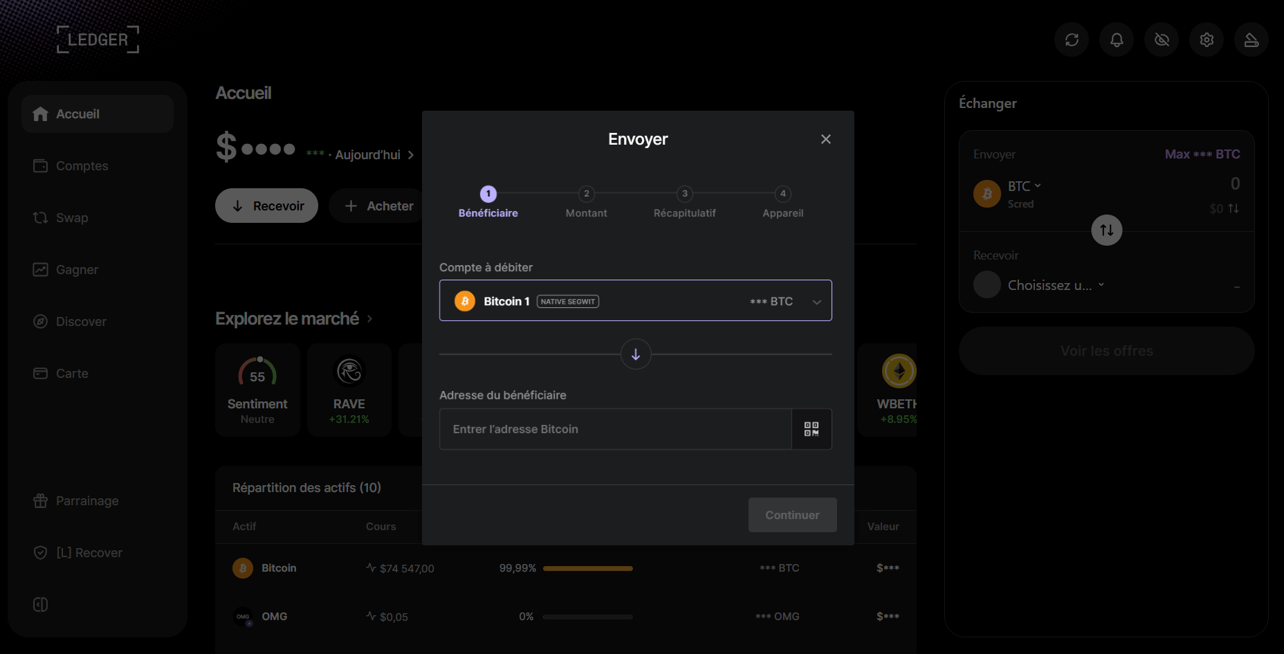 l'envoi de crypto est simple avec Ledger Wallet