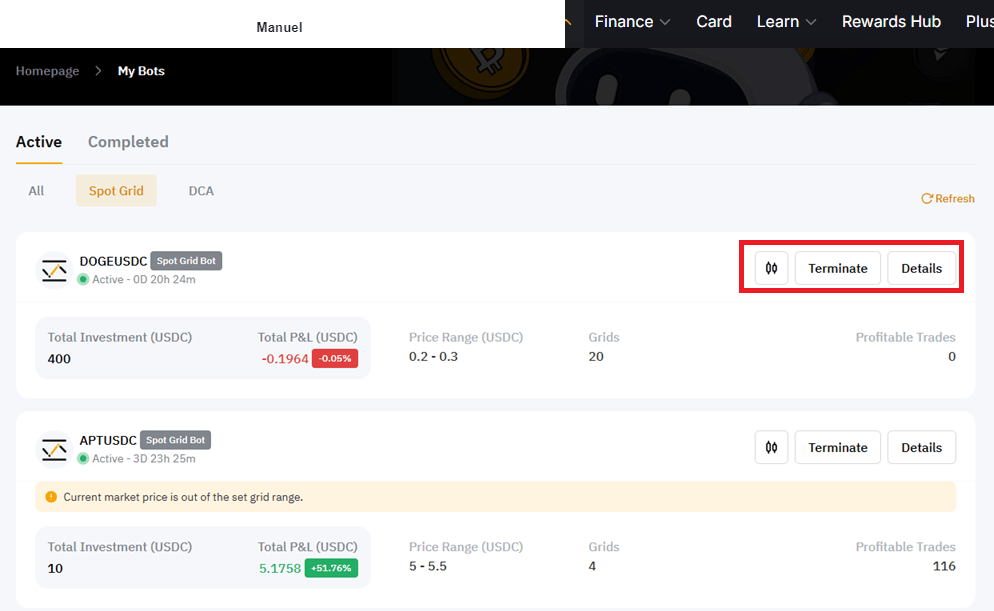 Options d'un bot sur Bybit EU
