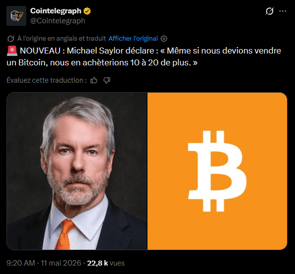  Le fondateur et président exécutif de Strategy, Michael Saylor, a beau avoir reconnu il y a peu qu'il pourrait vendre un peu de ses bitcoins, il a tenu à couper court aux polémiques : son entreprise restera un « accumulateur net » de Bitcoin. Autrement dit, oui il va en vendre un peu, mais il continuera à en acheter encore plus !