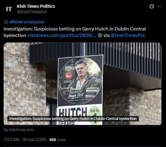 Certaines candidatures attirent le regard et la presse et celle de Gerry Hutch, ancien gangster irlandais reconverti en politicien d'occasion, en fait clairement partie. Pour exister dans une circonscription dublinoise saturée de visages connus, l'homme a choisi un angle aussi inattendu qu'efficace : la défense de Bitcoin et des cryptomonnaies (avec un zeste d'anti-système assumé). Une stratégie qui n'est pas sans évoquer celle de plusieurs candidats américains lors du cycle 2024. 