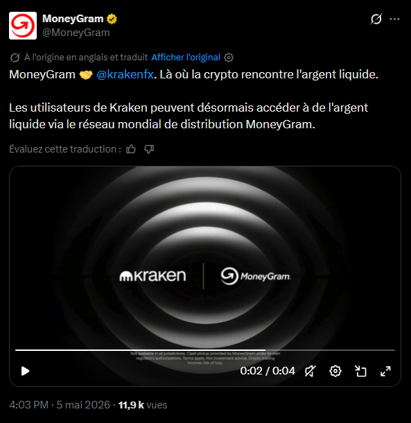 L'intégration des actifs numériques dans les circuits monétaires traditionnels s'accélère avec la collaboration entre Kraken et MoneyGram. Ce partenariat scelle l'union entre une plateforme d'échange fondée en 2011 à San Francisco, reconnue pour sa rigueur réglementaire, et un pilier du transfert de fonds mondial né en 1940. MoneyGram apporte la puissance de son réseau physique, fort de 500 000 points de vente dans plus de 200 pays, tandis que Kraken fournit une infrastructure de liquidité et de conformité éprouvée. Cette alliance ne se limite pas à une simple connexion technique ; elle marque la volonté d'institutions établies de transformer des protocoles numériques en outils de paiement quotidiens, accessibles via des guichets de proximité. Le Journal Du Coin publie les bans d'un mariage de raison très attendu. 