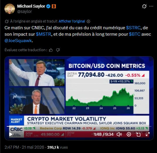 Invité sur le plateau de la chaîne financière CNBC, Michael Saylor, président exécutif et fondateur de Strategy, a détaillé la stratégie d'accumulation Bitcoin de son entreprise ainsi que le déploiement de nouveaux instruments de crédit. Selon le dirigeant, l'apparition de produits financiers structurés modifie en profondeur la dynamique de l'offre et de la demande, provoquant une absorption continue de la production disponible par les acteurs institutionnels. Cette approche s'inscrit dans un contexte où les entreprises et les fonds d'investissement cherchent à capter la valeur à long terme tout en essayant de lisser la volatilité inhérente au marché. La mise en place de structures de financement complexes permet ainsi de transformer des gains en capital latents en revenus fixes pour certaines catégories d'investisseurs, renforçant la position de l'actif comme socle de réserve. Alors Mark Cuban, toujours sûr de ta décision ? 