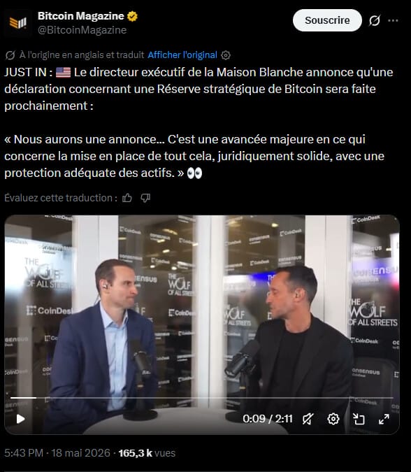 L'administration américaine s'apprêterait à formaliser les modalités opérationnelles de sa réserve stratégique de Bitcoin. Patrick Witt, directeur exécutif du Conseil consultatif du président sur les actifs numériques à la Maison-Blanche, a récemment annoncé la publication imminente d'un cadre officiel détaillant le fonctionnement de cette structure. Cette initiative fait suite à un décret présidentiel signé le 6 mars 2025, qui interdit la vente des jetons saisis par la justice et ordonne au Trésor américain de les conserver. Les équipes rattachées à la présidence finalisent actuellement les derniers ajustements techniques afin de structurer ce dispositif étatique inédit, dont la capitalisation repose principalement sur les saisies judiciaires de grande ampleur.