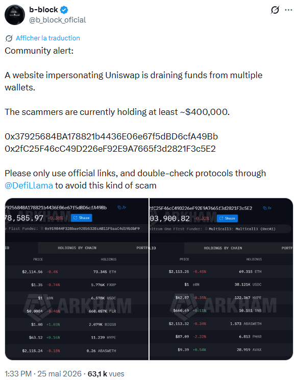 Des scammers ont créé un faux site Uniswap et lancer de vrais pubs Google pour voler des cryptos.