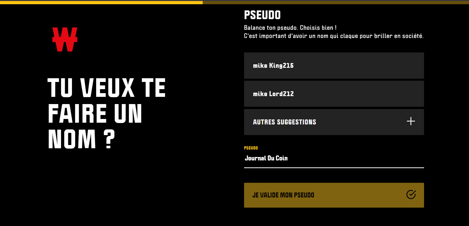 Vous devez choisir un pseudo pour vous inscrire sur Winamax