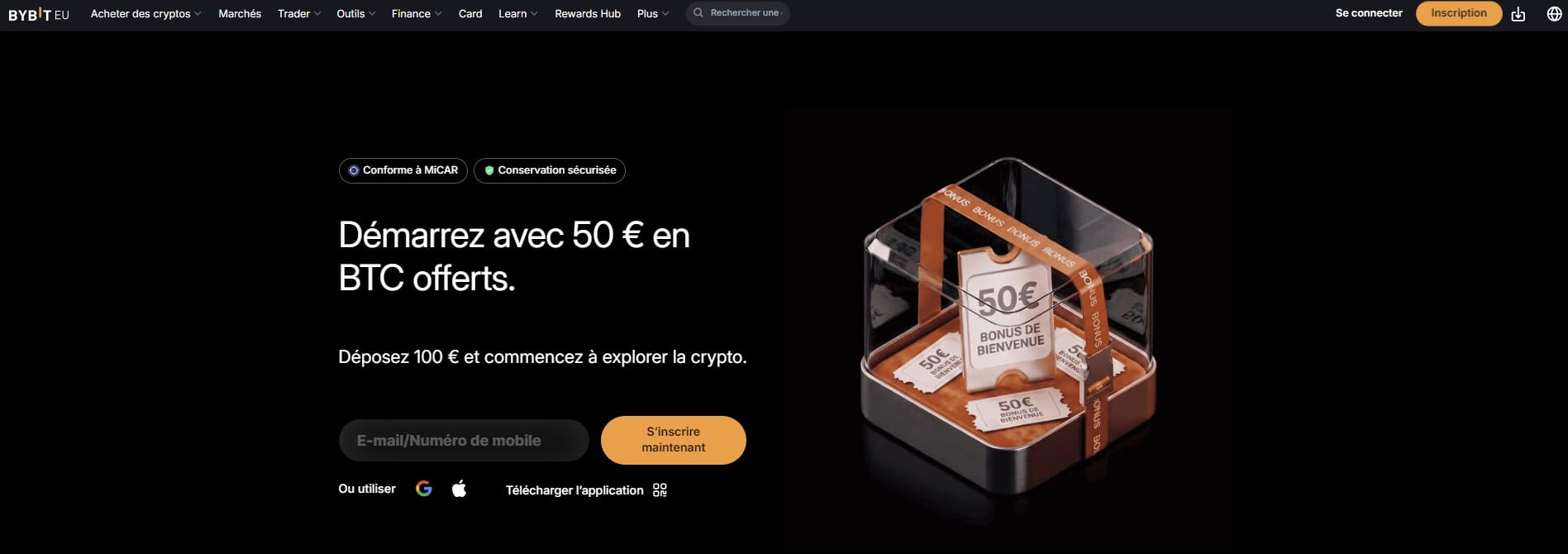 Page d'accueil actuelle sur Bybit.EU