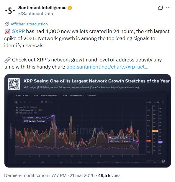 L’activité on-chain du XRP Ledger de Ripple a vu un récent pic de création de wallets.